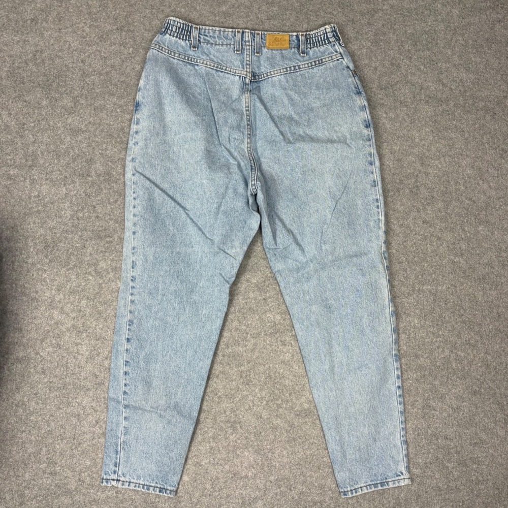 Vintage Lee High Waisted Mom Jeans Light Wash Elastic Waist Tapered Leg Womens